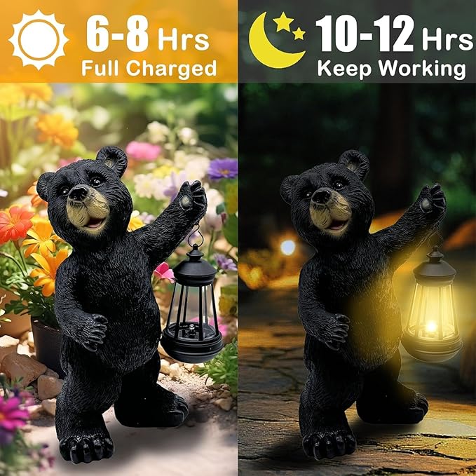 Solar Lantern Garden Statue Decoration, Outdoor Bear Statue Lights for Patio Patio Decor - Unique Housewarming Gift for Grandma Wowen Mom Friend, Cute Spring Ornament