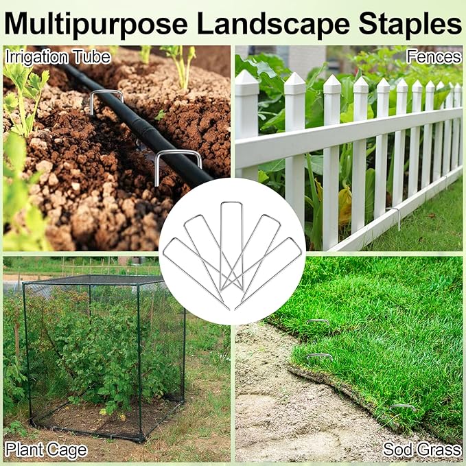 Oligei 100 Pack Garden Stakes, U-Shaped Tent Stakes, Galvanized Landscape Staples, Ground Stakes, for Landscaping Securing Weed Barrier Fabric, Irrigation Tubing, Holding Fence, Tarpaulin