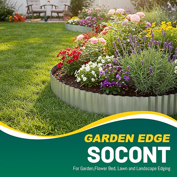 Corrugated Metal Garden Edging, 6"×20Ft Durable Landscape Border for Garden, Lawn, Flower Beds and Paver Edging (Silver)