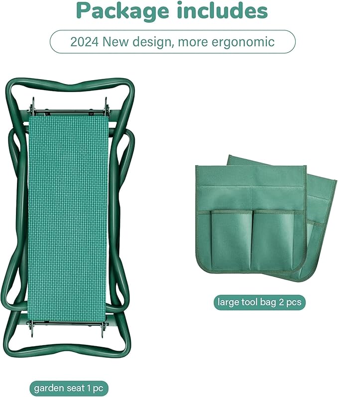 YSSOA 2024 New Garden Kneeler and Seat, with Sturdy Soft EVA Foam Pad, Hold Up to 330lb, Foldable Kneeling Bench, with 2 Tool Pouch for Gardening, Fishing, Camping, Green