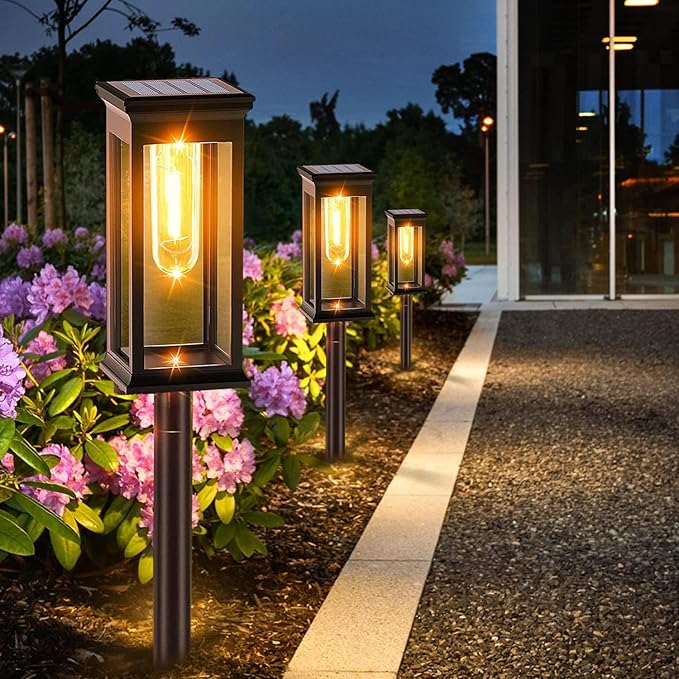 Amzxart 8 Pack Solar Pathway Lights Outdoor,Bright Solar Outdoor Lights Waterproof,Auto-on/Off Pathway Light Solar Powered for Lawn Yard Patio Garden Decoration