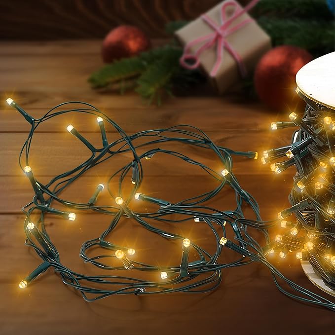 Christmas Light 100 LEDs 41ft Green Cable Wire Fairy String Twinkle Lights Plug in 12 Modes for Xmas Tree, Party, Indoor,Outdoor, Garden, Wedding, Home Decoration (Warm White)