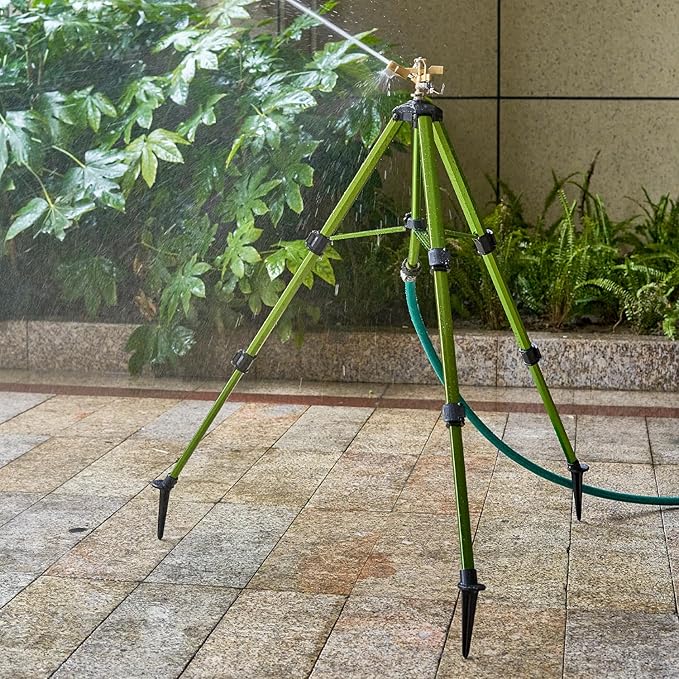 2 Pack Tripod Sprinklers for Yard,Nalupatio Impact Sprinkler on Tripod Base,Heavy Duty Brass Sprinklers,270 Degree Large Area Irrigation,3/4 Inch Connector Sprinkler with Legs Flip Locks for Lawn/Yard