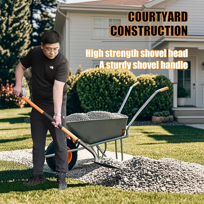 Shovel for Digging,Heavy Duty Garden Shovel,Shovels for Gardening Digging,Spade Shovel with Orange Fiberglass Handle,57 inches
