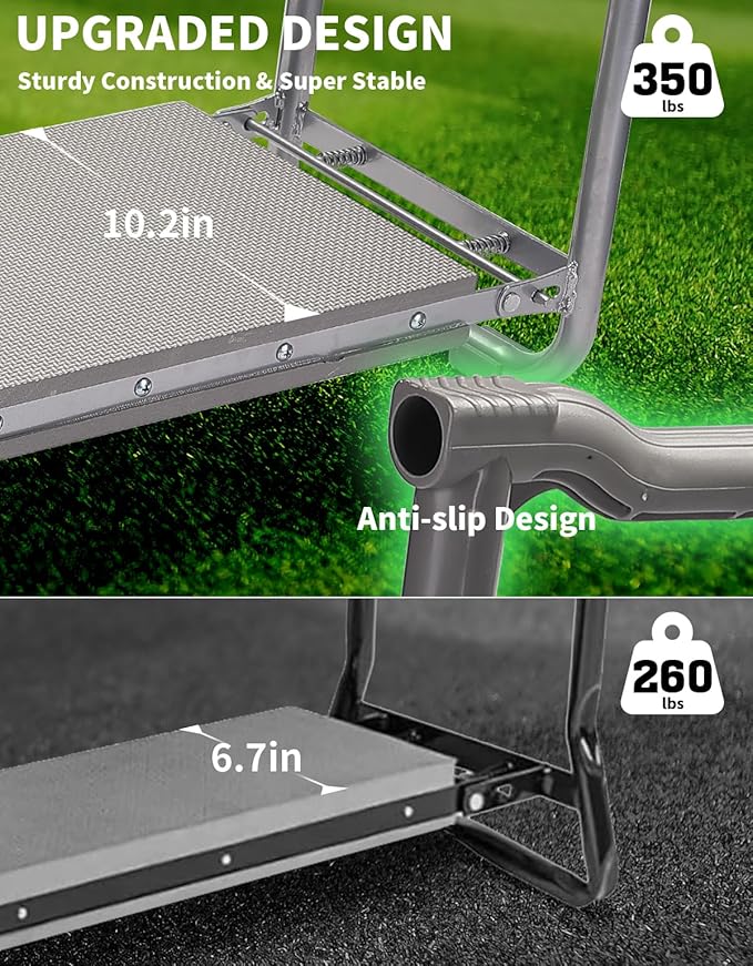 Garden Kneeler and Seat, Foldable Garden Stool 10.2" Width, Heavy Duty Knee Seat for Gardening with 2 Tool Pouches & Gloves, Gardening Accessories for Women, Grandparents, Seniors (Black)