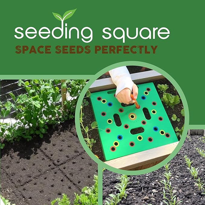 Seeding Square - Seed and Seedling Spacer Tool for Bigger Harvests, Organized Plants & Fewer Weeds – Color-Coded Gardening Template with Magnetic Dibber, Ruler & Planting Guide