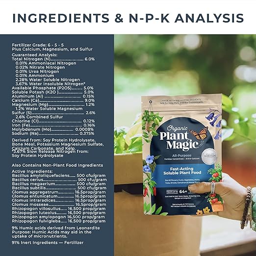 Organic Plant Magic - Truly Organic™ Fast-Acting Soluble Plant Food: All-Purpose Fertilizer Concentrate for All Flower Vegetable Herb Fruit Tree Shrub Container Garden & House Plants [Two 1 lb Bag]