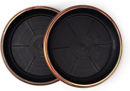 11" Decorative Heavy Duty Tray/Saucer (2 Pack) Rustic Medieval/French Country Look, Pot/Planter Base for Indoor/Outdoor Decor Use. Long Lasting, Reusable Light Weight (11 inches, Copper)