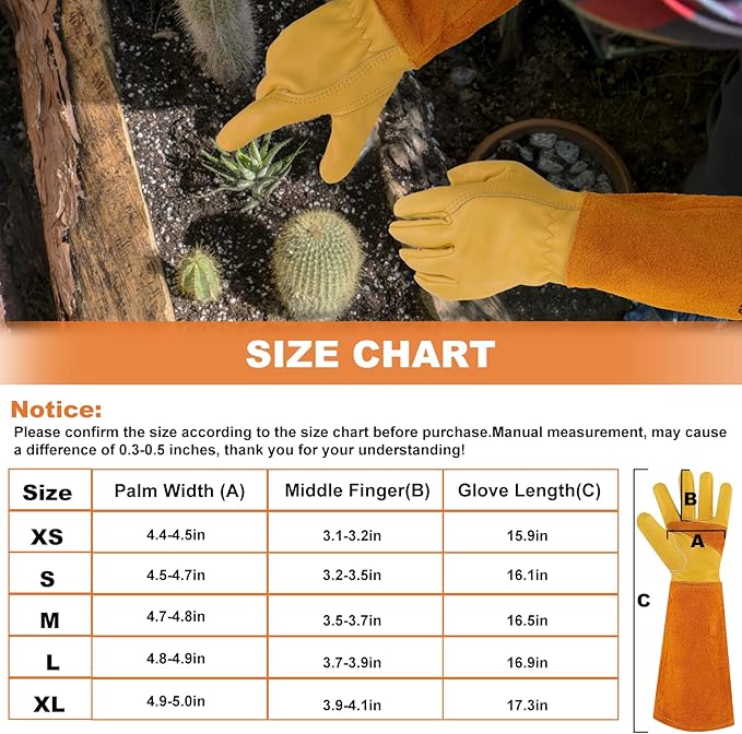 Long Gardening-Gloves Women/Men-Thorn proof Rose Pruning Heavy Duty Gauntlet-XS