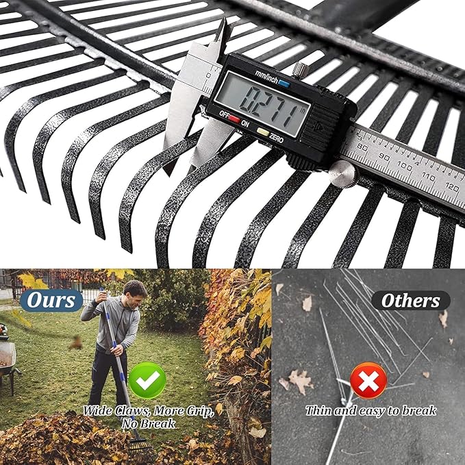 Rake, Garden Rake for Leaves, Leaf Rake Heavy Duty for Yard,Lawn,Shrub,Grass,Mulch, 18" Metal Head,6ft Adjustable Long Handle,Adults Kids Rake for Gardening