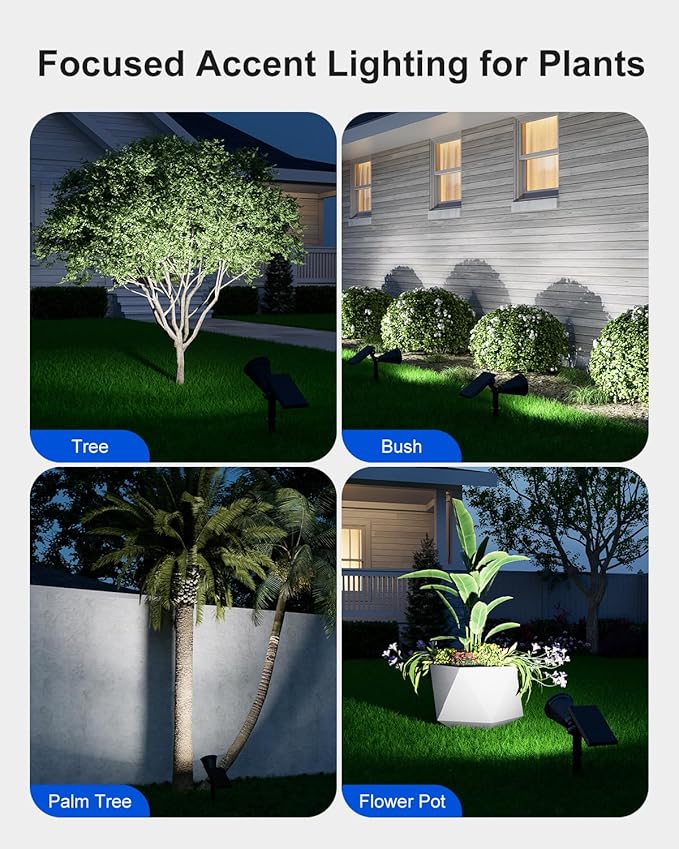 Solar Spot Lights Outdoor Waterproof for Flag, Palm Tree, Pole, Sign, Statue, Mailbox, Bright LED Outside Landscape Flood Spotlights for Accent Uplighting Yard, Garden, House, Backyard, Patio