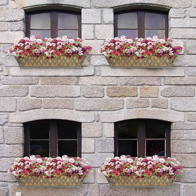 4 Pack 24 Inch Window Boxes Planters Railing Planter Box with Adjustable Brackets for Porch Fence Patio Balcony Hanging Flower Baskets with Coco Liners for Outdoor Garden Decor - Grey