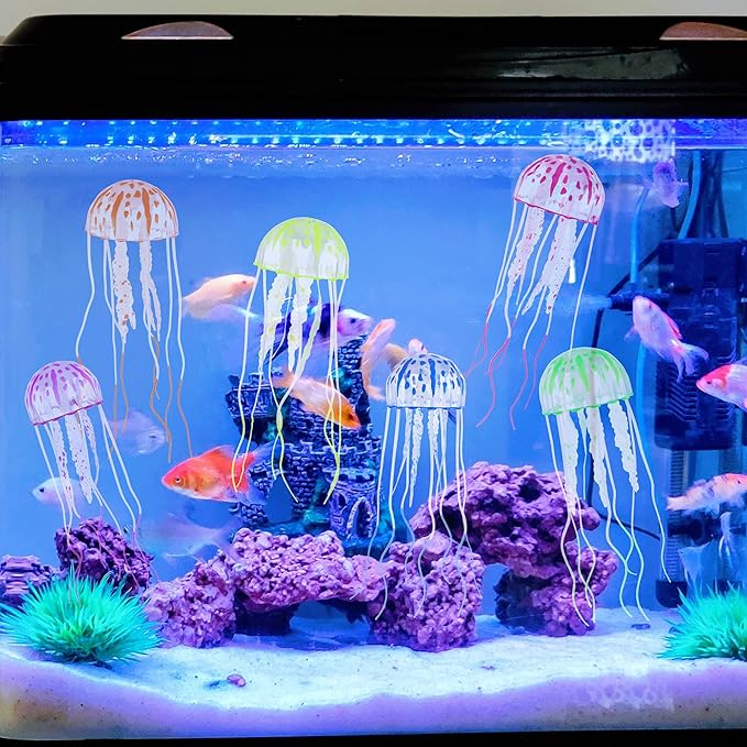 Lpraer 6 Pack Glow Jellyfish Floating Fish Tank Decorations Glowing Effect Silicone Simulation Jellyfish Ornament Aquarium Decorations (6 Colors)