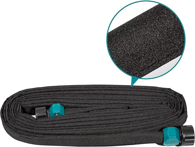 LINEX Flat Soaker Hose 1/2" x 75 ft with Stake for Garden Beds Drip Hoses Irrigation Sprinkler Heavy Duty Save Water 80%
