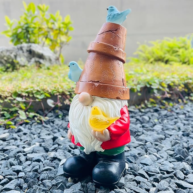 Solar Garden Gnome Figurine, Cute Resin Gnome Sculpture, Garden Gnome Statues Outdoor Decor, Funny Gnome Gift Sculpture Decoration for Home Patio Yard Lawn Porch Ornament