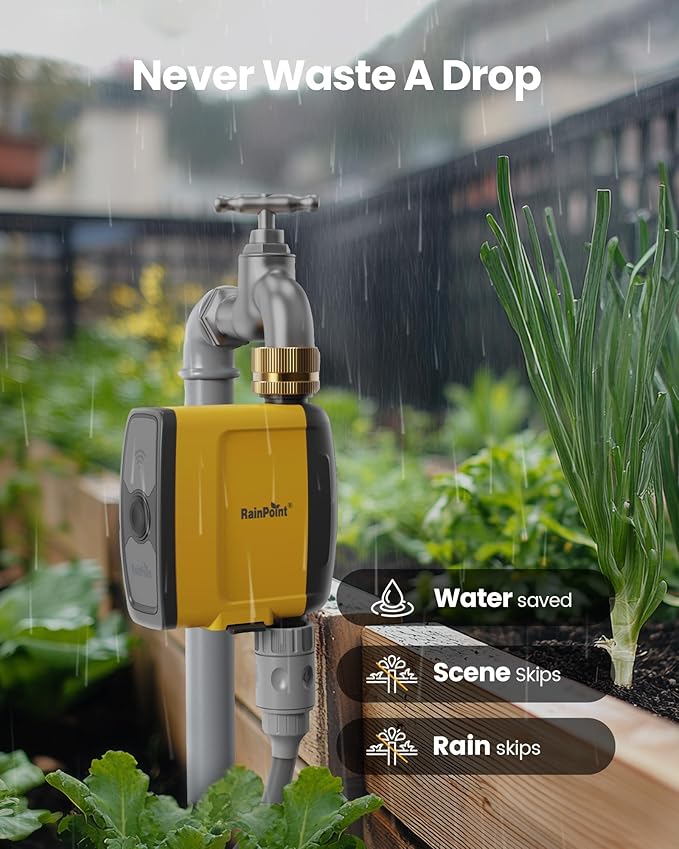 RAINPOINT WiFi Water Timer, Smart Sprinkler Timer Hose Timer WiFi Irrigation Controller, Wireless Watering System Valve, APP & Voice Control, Weather-Based Automatic Rain Delay, Brass Inlet