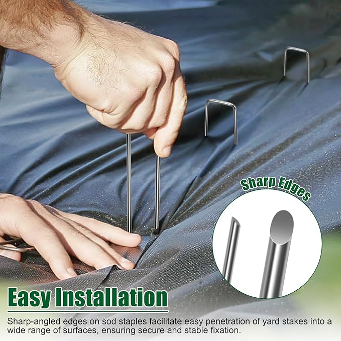 12 Inch 11 Gauge Galvanized Landscape Staples Stakes for Decoration, 50/100/200pcs Garden Metal Stakes for Weed Barrier Fabric, Fence Stakes, Tent Stakes(12in,50pcs)