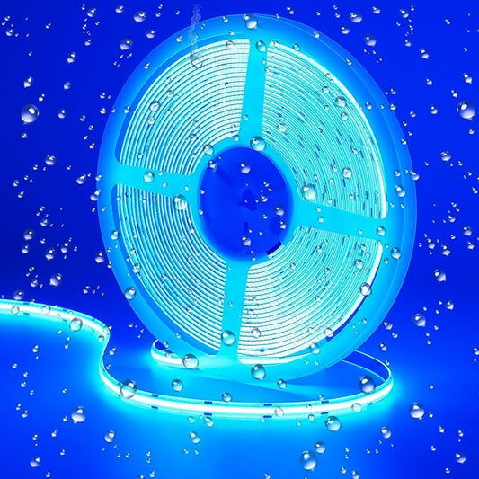 32.8ft(10M) DC 24V Blue COB LED Strip Light IP65 Waterproof 3840LEDs Uniform Glow Dotless Flexible LED Tape Lights for DIY Garden Backyard Hallways Stairs Decoration(No Power Supply)