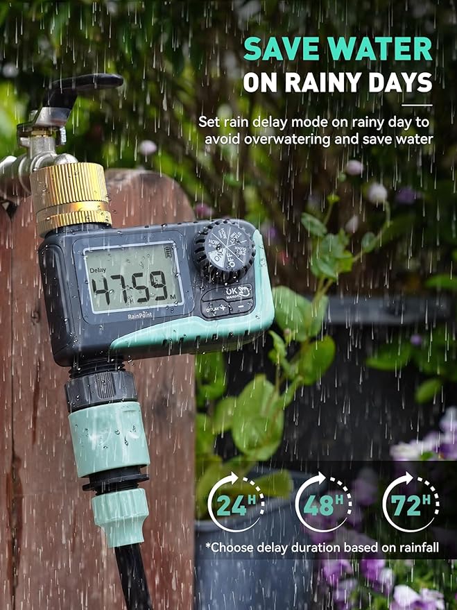 RAINPOINT 2-Pack Sprinkler Timer with Brass Swivel, Water Timer for Garden Hose, Programmable Hose Timer with Rain Delay/Manual Watering, Digital Irrigation Timer System for Lawns, 1 Outlet