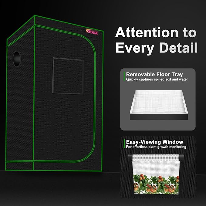 ATOUR 24”x24”x48” Grow Tent, Reflective 600D Mylar,Hydroponic Grow Tent with Observation Window and Floor Tray for Indoor Plant Growing 2’x2’