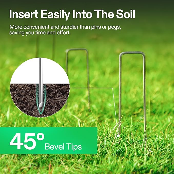 VIVOSUN 6 Inch 100-Pack Landscape Staples, Galvanized Steel Garden Stakes 11 Gauge U-Shaped Pins for Weed Barrier Fabric, Soaker Hose, Holding Fence