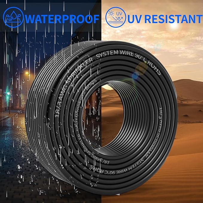 18/3 Solid Sprinkler System Wire 150ft, 18 Gauge Irrigation Wires PVC Jacket Sprinkler Cable for Underground Irrigation Valves Field Central Control System