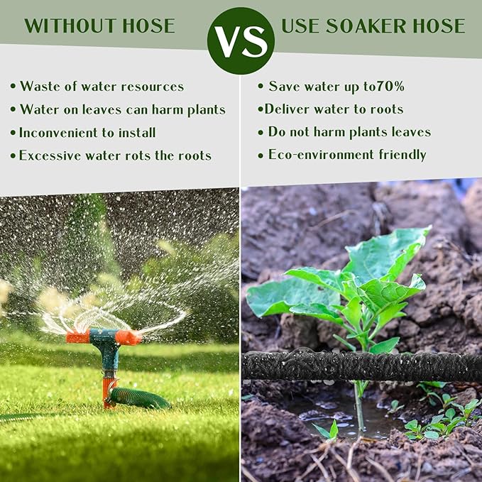 Sasylvia 100 ft 1/4 in Irrigation Tubing Soaker Hose System, Rubber and PE Material, Porous Drip Line for Watering Hydroponics Vegetable Beds, Black