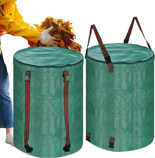 Leaf Collector Bag with Lid, Shoulder Strap, and Drawstring – Reusable Yard Garden Bag for Leaves and Lawn Trash, Perfect for Leaf Removal, Yard Clean-Up (With lid, 32 Gallon)