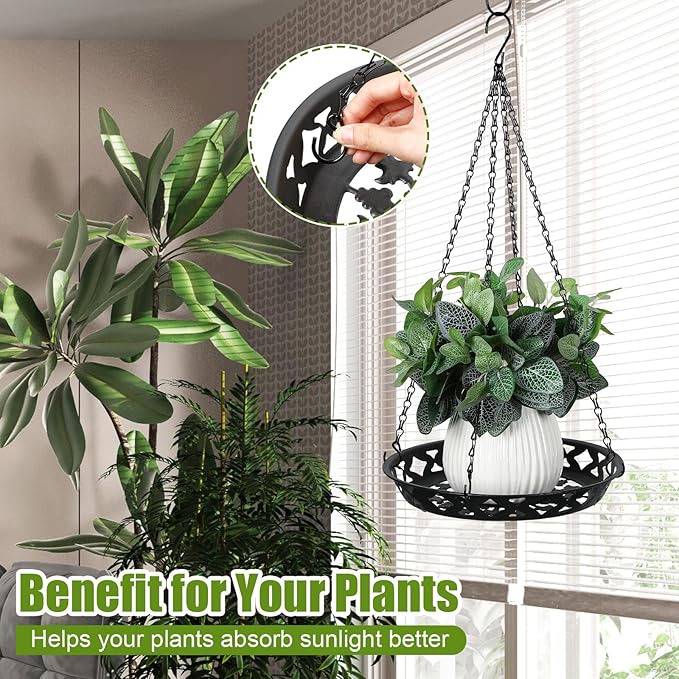 Enhon 6 Pack Plant Hanger, 12 Inch Metal Hanging Planter for Indoor Outdoor Plants, Classy Glossy Black Decorative Hanging Plant Shelf for Window Wall Ceiling Home Decor