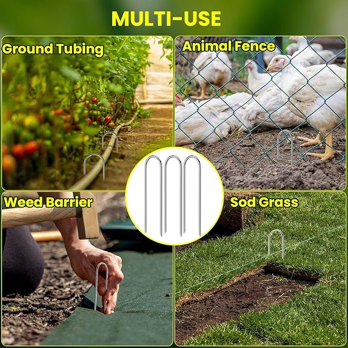 Garden Stakes 6 inches, U-Shaped Tent Stakes, Galvanized Landscape Staples, Ground Stakes, for Landscaping Securing Weed Barrier Fabric, Irrigation Tubing, Holding Fence, Tarpaulin (100)