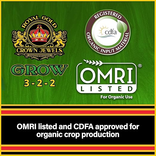 Royal Gold Crown Jewels Organic Grow 3-2-2 Dry Soluble Fertilizer, 20 lbs - Best for Improving Soil Before Planting, Encouraging Vigorous Growth and Plant Feeding