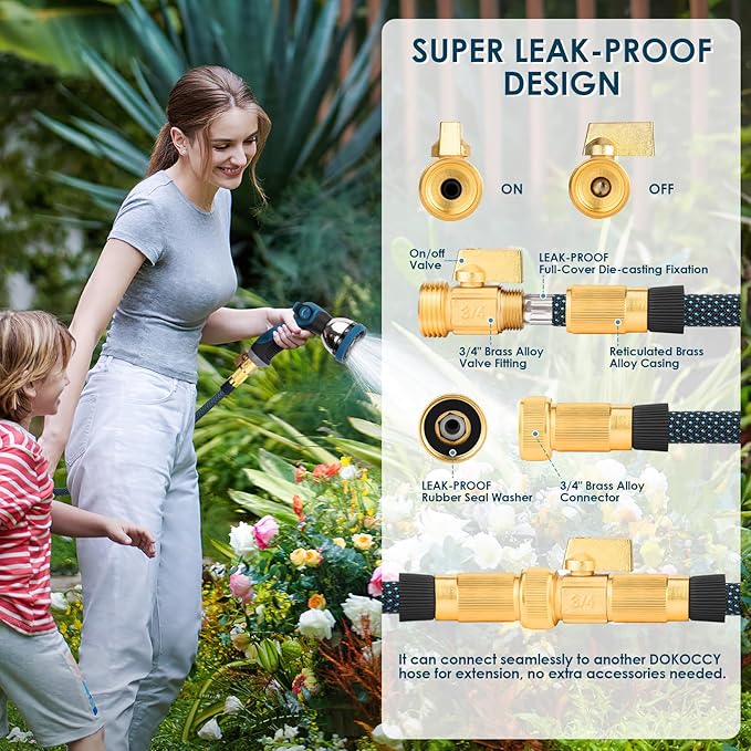 Non-Expanding Garden Hose 75 ft, Flexible Kink Free Water Hose with 10 Watering Spray Nozzle, Lightweight Hose Pipe, Leak-Proof, Durable, 3/4" Brass Alloy Connector, Portable Storage Strap