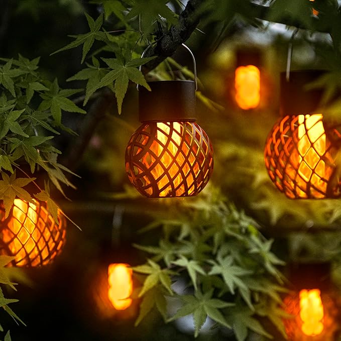 GIGALUMI 8 Pack Solar Lanterns for Outside,Solar Hanging Lights Outdoor Waterproof with Flickering Flame,Solar Powered Outdoor Lights Garden Decor for Yard,Patio,Tree,Camping,Festival Decoration
