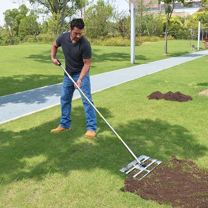 Scalebeard Lawn Leveling Rake-6 FT Level Lawn Tool/Soil Lawn Rake Stainless Steel Leveling Rake Landscape Rake with Handle for Garden Backyard Golf/Lawn（6FT,17 X10In）