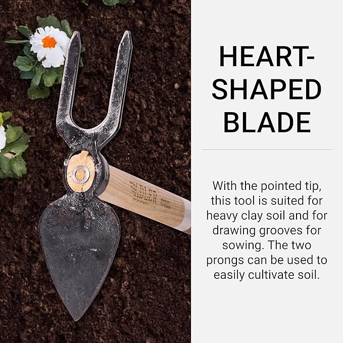 Adler - The Daisy Garden Hoe, Heavy Duty Yard Tool Lawn Care, Loosening Soil, Weeding, and Digging, Steel Head 3.9 inches, Wood Handle 17.7 inches (Rose)