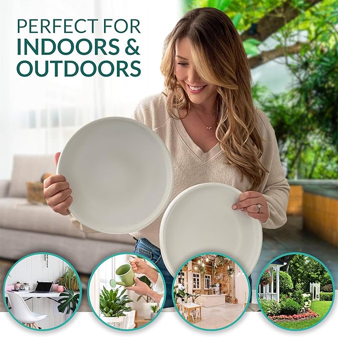 Willowy 12 inch Matte White Ceramic Plant Saucer (2 Pack) - Plant Drip Trays for 9-12 Inch Planters-Plant Saucers for Indoors-Plant Trays for Pots-Plant Pot Saucers-Plant Water Tray-Plant Dish Saucer