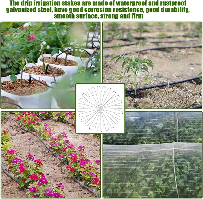 200Pcs Irrigation Drip Tubing Landscape Pins J Shape Garden Stakes 5 Inch Landscaping Staples Lawn Pins for Drip Tubing (Hold Drip Tubing Up to 5/8" Diameter)