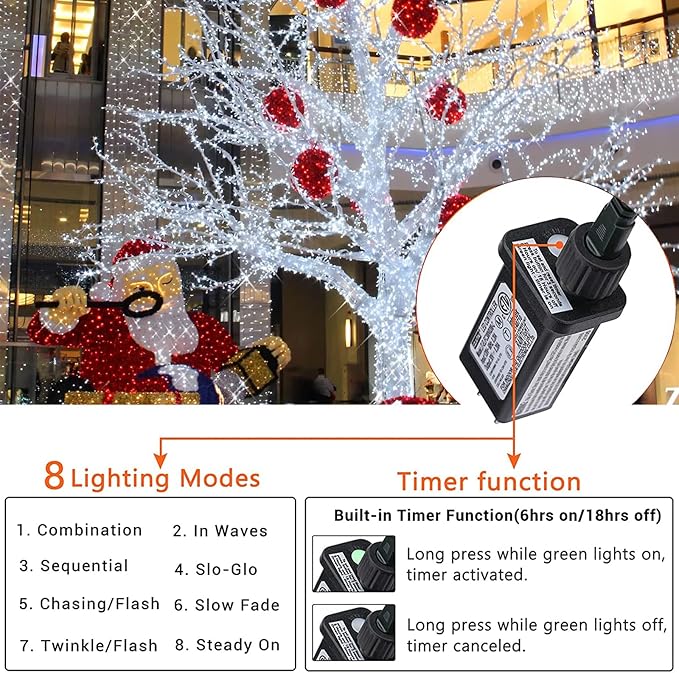 338Ft Christmas Lights Outdoor, 1000 LED Christmas String Lights with 8 Modes, Timer, Waterproof Fairy Twinkle Lights for Christmas Party, Garden, Wedding, Holiday, Xmas Tree Decorations (Cool White)