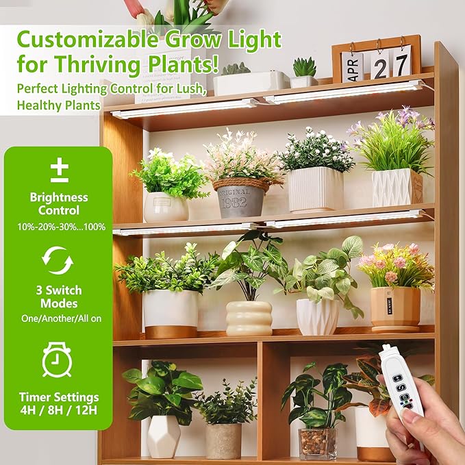 FOXGARDEN Dual-Row Grow Light Strip for Indoor Plants Full Spectrum, 480 LEDs Plant Lights for Indoor Growing with 4/8/12H Timer, Strip Grow Light for Indoor Plants, 10 Dimmable Levels, 2 Pack