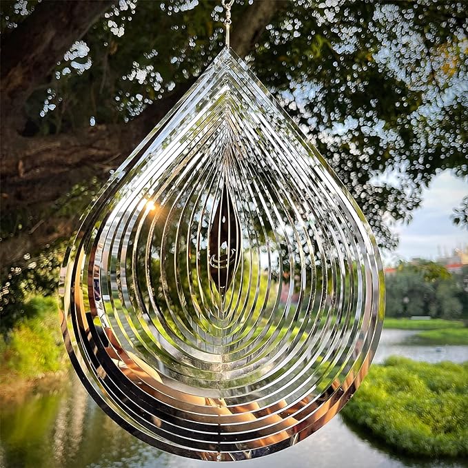 Wind Spinner 3D Stainless Steel Metal Sculptures Decorations, 3D Water Droplets Metal Wind Sculptures & Spinners for Indoor Outdoor Garden Decoration 12inch