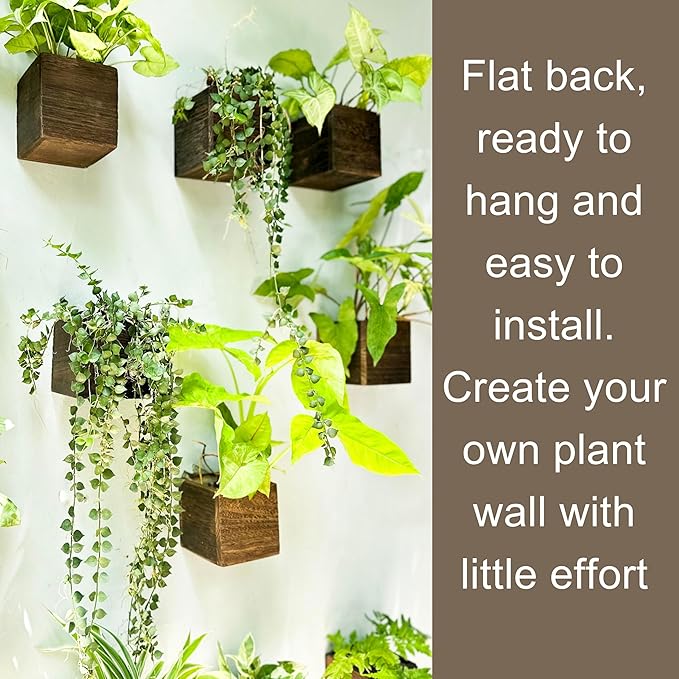 LaLaGreen Indoor Planter Box for Plants (12 Pack, 4x4 Inch) Small Square Wooden Wall Mounted Planters Wood Window Boxes Hanging Flower Pot Plant Holder Outdoor Herb Modern Vertical Garden Home Decor
