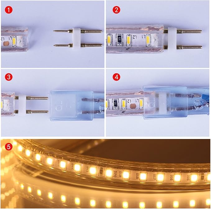 5050-60 Type AC 110-120V White LED Strip Lights, Flexible/Waterproof/Dimmable/Multi-Modes LED Rope Light + 23 Keys Remote for Home/Garden/Building Decoration (164ft/50m, White 6000K)