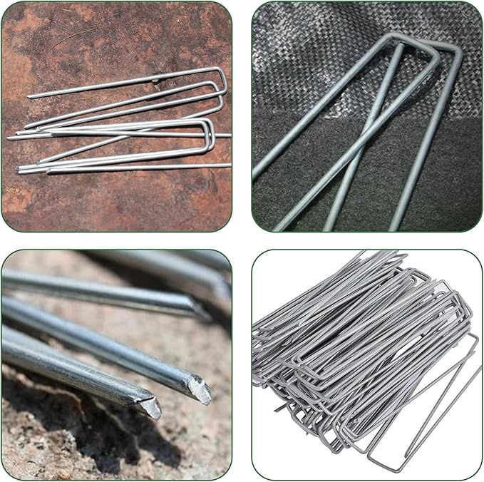 500 Pack Landscape Staples 6 Inches 11 Gauge Stakes, Galvanized Garden Stakes U-Shaped Pins and Landscaping Staples for Sod Anchoring Landscape Fabric Irrigation Tubing