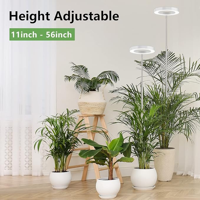 LBW Grow Lights for Indoor Plants, 144 LEDs Full Spectrum Plant Light, Large Plant Lamp with 4 Dimmable Levels, 4/8/12H Auto On/Off Timer, Height Adjustable, Halo Growing Lamp for Tall Plants, 2 Pack
