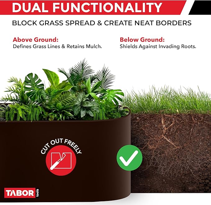 TABOR TOOLS 60 Ft Terrace Board, 5 Inch High, 0.1" Inch Thickness, Landscape Edging Coil, Grass Barrier, Bender Board, Garden Liner, ES35. (Brown)