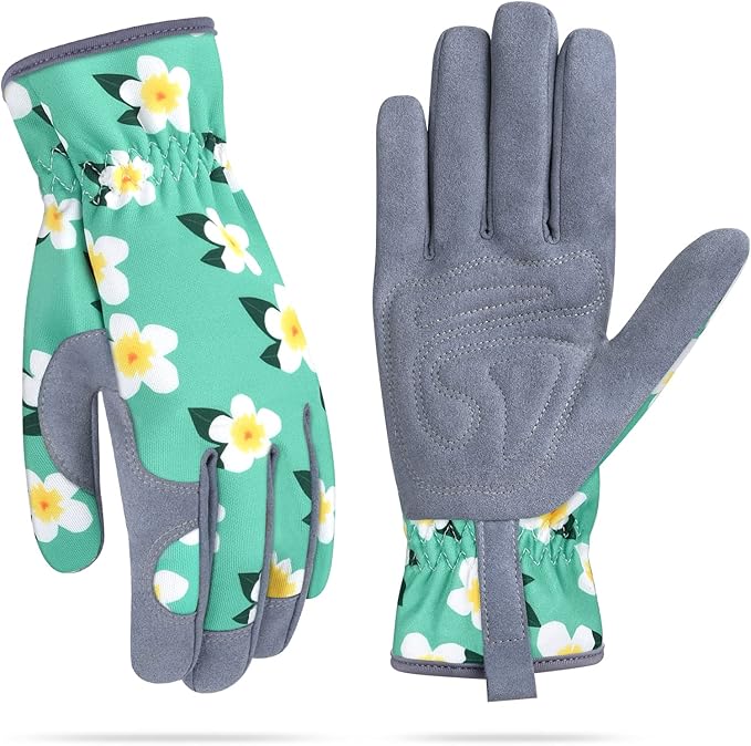 Womens Gardening Weeding Working Gloves, Leather Garden Glove for Women Thorn Proof No Stab for Digging, Planting,Pruning