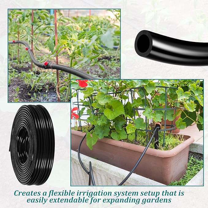 656 Feet 1/4 Inch Drip Irrigation Tubing Irrigation Hose Garden Watering Tube Line, Drip Line Watering Automatic Irrigation Equipment Set for Garden Irrigation System Flower Patio Lawn(Black)
