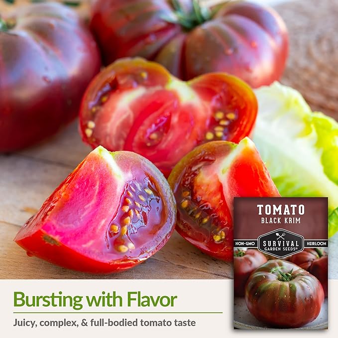 Survival Garden Seeds - Black Krim Tomato Seed for Planting - 3 Packets with Instructions to Plant & Grow Delicious Fresh Slicing Tomatoes in Your Home Vegetable Garden - Non-GMO Heirloom Variety