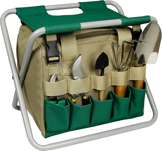 Folding Gardening Stool with Detachable Storage Tote Bag, Multifunctional Gardening Tools Set Organizer for Fishing and Camping,Portable Garden Chair Seat for Adults,Without Tools (Green)