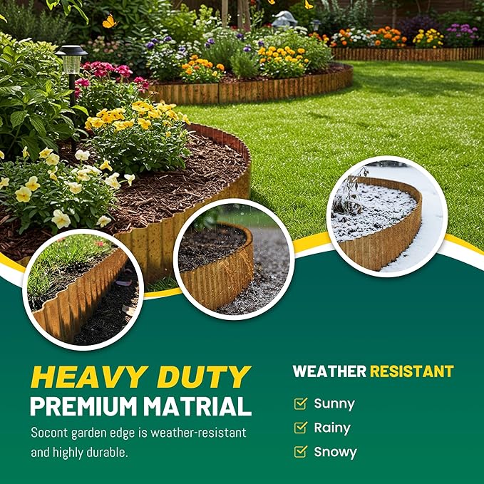 Corrugated Metal Garden Edging, 10"×20Ft Durable Landscape Border for Garden, Lawn, Flower Beds and Paver Edging (Rusty)